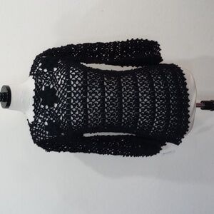 LeRoy Knitwear Black Acrylic Open Knit Sweater, Size L. Vintage 1950s NEW!